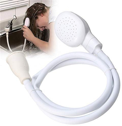 Single Tap Bath Sink Shower Head Hose Spray Hair Dresser Pet Push On Mixer 1.3m, Rubber Fitting (White)