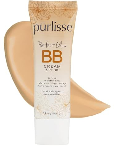 pūrlisse Perfect Glow BB Cream with SPF 30 - Matte Meets Dewy Finish - Enriched with Goji & Hawthorn Berry to Help Improve Skin Texture & Radiance - Light Medium (1.4 oz)