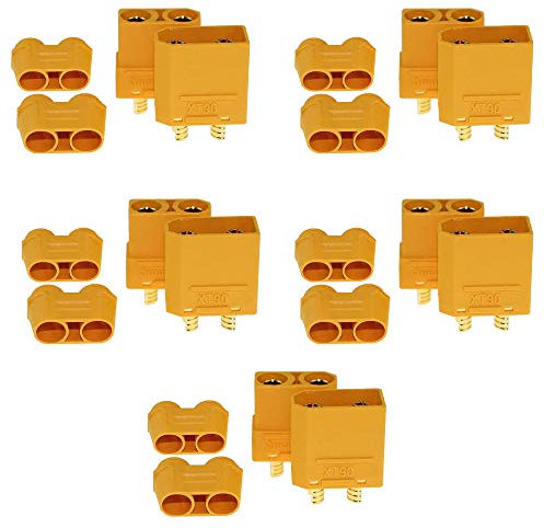 Yiqigou 5 Pairs No Wires Amass XT90H XT-90 Plugs Banana Bullet Male Female Connectors Adapter with Sheath for RC Lipo Battery