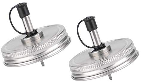 sourcing map 2pcs Stainless Steel Regular Mouth Mason Jar Pour Spout Lids with Plastic Caps for Olive Oil Cocktail Dispenser and Salad Dressing Shaker