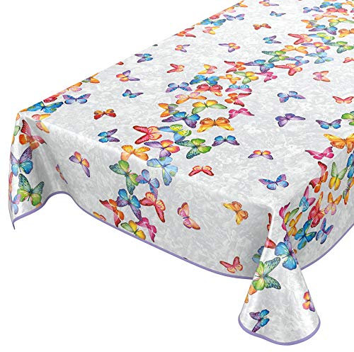 ANRO Wachstuch Tischdecke abwaschbar Wachstuchtischdecke Wachstischdecke Schmetterlinge Silber Bunt 100x140cm mit Saum - Eingefasst