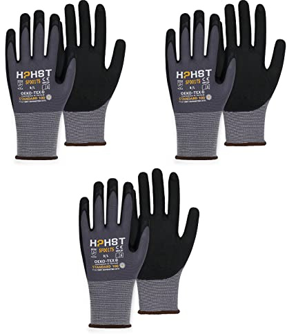HPHST Nitrile Work Gloves SF001TS,Micro Foam Technology & Spandex Liner Nitrile Coated,CE Approved 15 Gauge Ergonomic Design,Smart Touch,Thin Machine Washable,Grey Medium 3 Pairs Pack