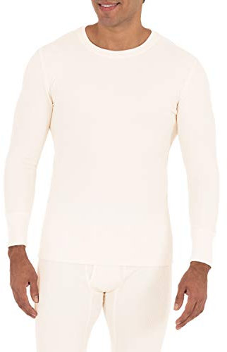 Fruit of the Loom Men's Recycled Waffle Thermal Underwear Crew Top (1 and 2 Packs) Pajama, Natural, XL
