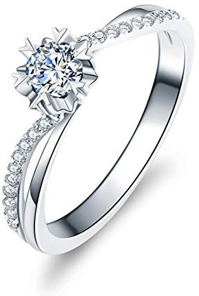 Beydodo Trauringe Platin, Ehering 0.3ct Rund Diamant Blume Ring Solitär Verlobungsring Weißgold für Damen Große 53 (16.9)