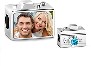 GNOCE Personalisierte Kamera Foto Charm 925 Sterling Silber mit Saphir Passt Alle Armbänder/Halsketten Bestes Geschenk für Freund Familie