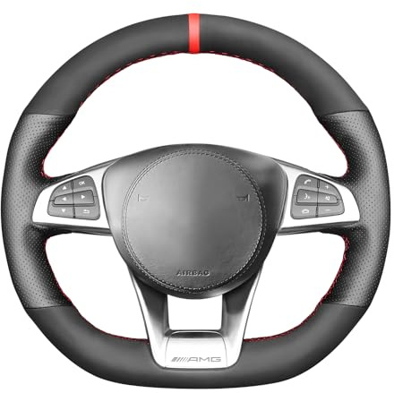 MEWANT Genähter Lenkradbezug für Mercedes-Benz A 45 AMG/C 43 63 AMG/CLA 45/ CLS 63 AMG/E 43 63 AMG/S 63 65 AMG/SLC 43 AMG/GLA 45 AMG/GLC 43 63 AMG/GLE 43 63 AMG/GLS 63 AMG/