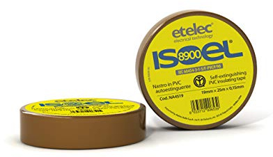 Cinta adhesiva aislante de PVC, protección de uso general Conexiones eléctricas Cables de bajo voltaje, 19 mm x 25 m, espesor 0,15 mm, marrón