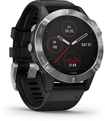 Garmin Fenix 6, Ultimate Multisport GPS Watch, Silver with Black Band (Renewed)
