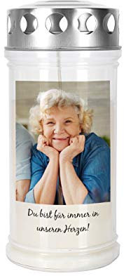 private grief Grablicht Trauerkerze mit persönlicher Beschriftung (mit Foto, 7,5 cm x 17 cm (Ø/H))