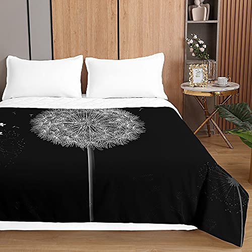 Chickw1 Tagesdecken Bettüberwurf, 3D Löwenzahn Drucken Sommer Tagesdecke mit Prägemuster Wohndecke aus Mikrofaser Bettdecke für Einzelbett Doppelbett oder Kinder (Schwarzer Löwenzahn,200x230cm)