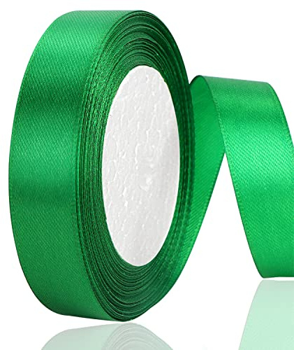 OWill Grönt satinband, dubbelsidig polyester 20 mm x 22 m (24 yards) presentförpackningsband för tårtdekoration, gör-det-själv sömnadsprojekt, festballong och hårrosetter dekoration