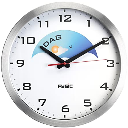 Fysic FK150 - Reloj analógico para Personas Mayores, Reloj de Demencia, Reloj para Personas Mayores, Hora y Dia, Color Plateado