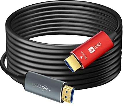 Twozoh Cable HDMI de fibra óptica 75M, 4K fibra HDMI Cable Compatible con 3D/4K@60Hz/18Gbps
