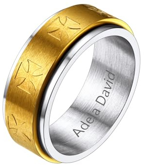 Richsteel Personalizable Anillo para Aliviar Estres Cross Ring, Spinner Anillos Apilables Banda Giratoria Anillo Paz para Ansiedad, Dorado