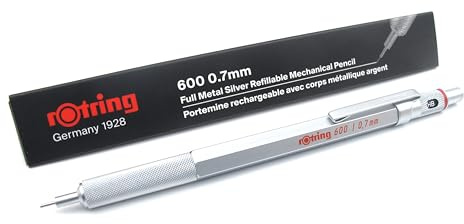 rOtring 600 Premium Mechanical Pencil | 0.7mm | Silver Metal Barrel | Non-Slip Knurled Grip | Hexagonal Barrel | Gift Boxed