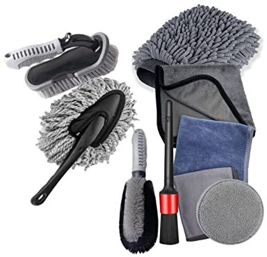 TMPTY Auto-Staubbürsten 9 Kit, Auto-Staubtuch-Detaillierungsbürste, Auto-Mikrofaser-Staubtuch, Innen- und Außen-Staubwerkzeuge for die Automobilindustrie