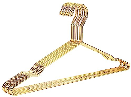 Qualsen Klädhängare metallhängare för kläder, vuxna klädhängare utrymmesbesparande, 10-pack 42 cm guld slitstarka hängare för blus klänning skjorta jacka byxor