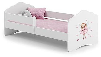 KOBI Letto per Bambini con Sponde FALA | Fata Rosa Lettino Bambina | 140 x 70 CM | Lettino Bambino con Materasso | Lettini per una Ragazza un Ragazzo | Letto Bimbo Singolo