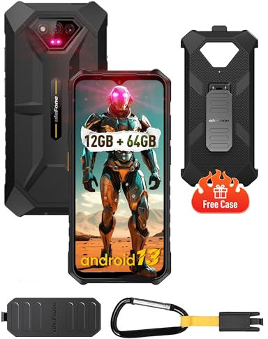 Ulefone 12Go+64Go Téléphones Portable Incassable Armor X13, 6,52Pouces, Android 14, 50MP+24MP Nocturne Vision, 6320mAh, Antichoc Étanche Smartphone Pas Cher 4G Dual Nano SIM/NFC/Téléphone Étanche-Noir