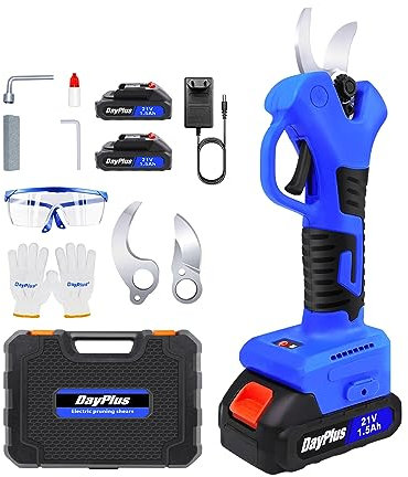 21V Akku-Astschere Elektrische Gartenschere Geeignet für Gärten (500W Akku Heckenschere, Max Schnitt 25 mm, 1.5 Sekunden/Zeit, 1300 Kürzungen, Inkl. 2×1500mAh Akku und Ladegerät, 2 Sätze Klingen)