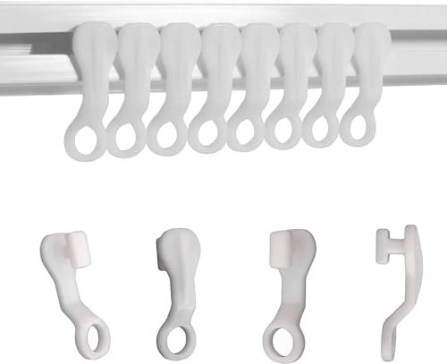 Homeelabador Curtain Track Glider Hooks - White Plastic Rail Runners Pack of 100 for Ceiling Drape Track - Easy Fit Strong Pulley