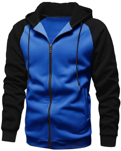YawYews sweatjacka herr dragkedja huvtröja huvjacka herr sweatjacka med huva sweatshirt jacka dragkedja S-2XL, blå, XXL