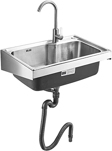 Waschbecken für Zuhause, Küchenspülen, Restaurant-Küchenspüle, wandmontiertes Spülbecken mit Wasserhahn, Spülbecken aus Edelstahl 304, tragbares Spülbecken zum Händewaschen für gewerbliche R