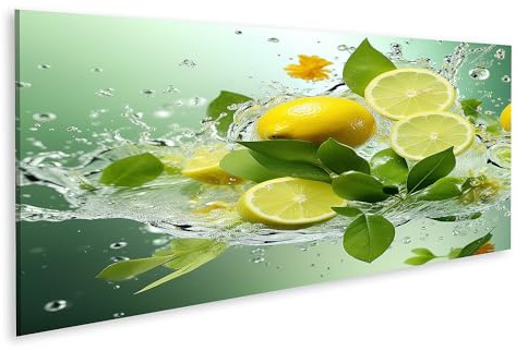 islandburner Bild auf Leinwand Zitronen Minzwasser spritzt Tropfen Küchenbild für Küche Bilder Wandbilder Poster
