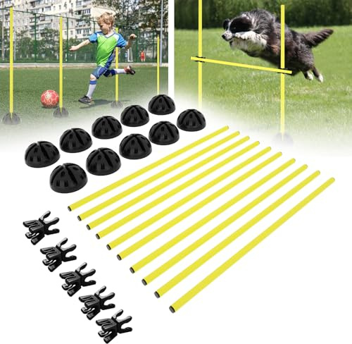 LILIIN Agility hoppstänger-set, träningspinnar, konditionell träning, koordinationshänge för studs dribbling och rörlighet med 15 stavar – 100 cm, 10 klämmor (gul)