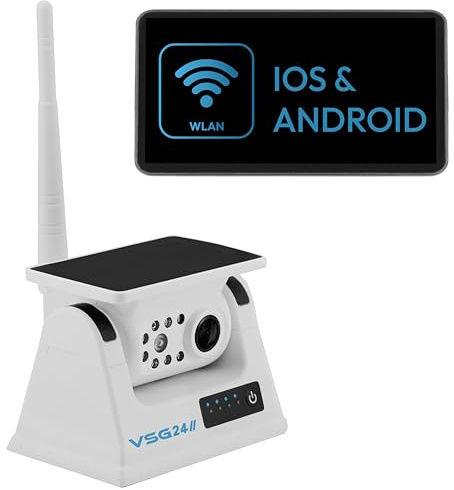 VSG24 WLAN Rückfahrkamera Touring HD Akku Magnet für Wohnmobil & LKW, KFZ Set Rückfahrkamera kabellos + Monitor DIY Nachrüsten Kamera digital Auto Rückspiegel Pferdeanhänger Dashcam WiFi Solar