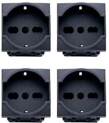 Bratek 4 Prese Schuko Compatibile Bticino Living Light e International 2P+T 10/16A - Presa Elettrica a Muro Tedesca + Bipasso Italiana Antracite x Supporti B Ticino Livinglight e Living International