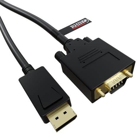 rhinocables - DisplayPort to VGA Cable | Supports Resolutions > QXGA | Minimized EMI | Flexible Length Options, Black, 2m