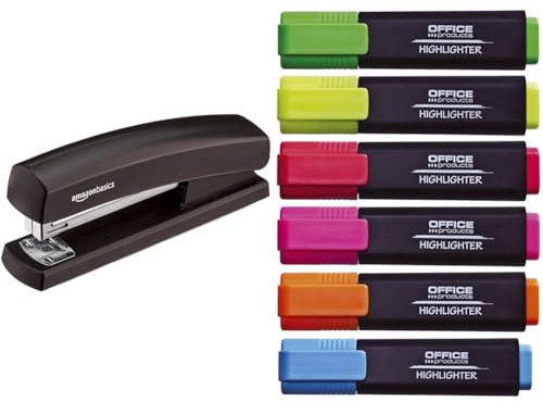 Amazon Basics Heftgerät mit 1.000 Heftklammern & OFFICER PRODUCTS PRODUCTS Textmarker Leuchtend/ 6er Pack/Strichstärke 1-5mm/ Farbe: Gelb