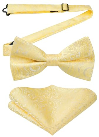 HISDERN Fliege mit Einstecktuch fur Herren Einfarbig Einstellbar Smoking Fliege fur Hochzeit, Party