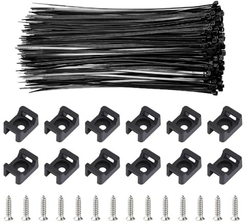 GOIYZTTR 100 Set Kabelbinder Befestigung Satz Schwarz Kabelbinderhalter mit Edelstahlschrauben Kabelbinder Sattelhalterung Anwendbar im Kabelbefestigung