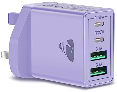 USB C Plug, 40W 4-Port USB C Charger Plug Multi USB Plug UK Dual Port PD USBC Power Adapter+QC Wall Charger, Type C Fast Charging Plug for iPhone15 14 13 12 11 Pro Max XS XR SE, iPad, Samsung, Google