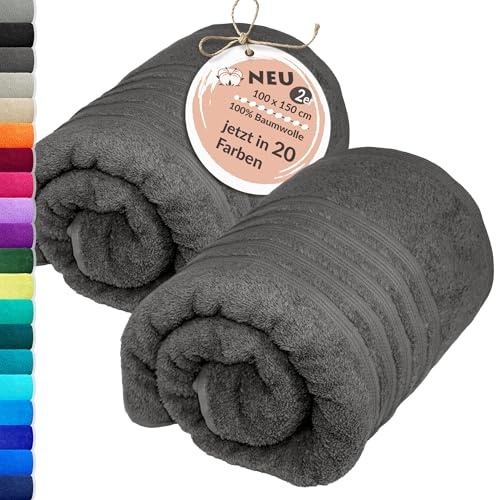 Lashuma Handtuch Set Grau 100x150 cm, London 2 Stück XXL Badetücher extra groß