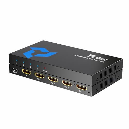 HDMI Splitter 4K 1 in 4 Out, Yinker 4K@30Hz 1x4 Splitter HDMI sottile per doppio monitor, da 1 a 4 USB-C alimentato Solo duplicazione/specchio per PS4 Fire Stick HDTV