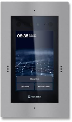 Metzler Türsprechanlage mit Kamera & Gesichtserkennung - Anschluss LAN + 12V DC - 1-500 Parteien - Video Sprechanlage mit Türöffner (Stromversorgung) - Touch-Display - in Grau | SDM10X