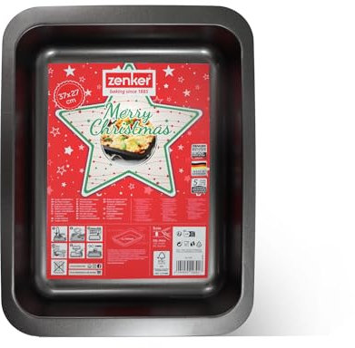 Zenker Teglia lasagne rostiera, materiale acciaio al carbonio con rivestimento antiaderente doppio strato, lavare a mano, dimensione 36,5x27x6 cm, Linea Merry Christmas