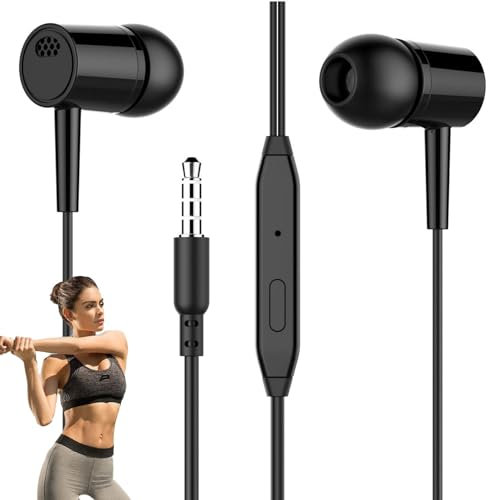 Auriculares intraurales con cable | Auriculares con cable | Potente micrófono con aislamiento de ruido de graves, auriculares jack de 3.5 mm para PC, hogar, computadora, teléfono móvil