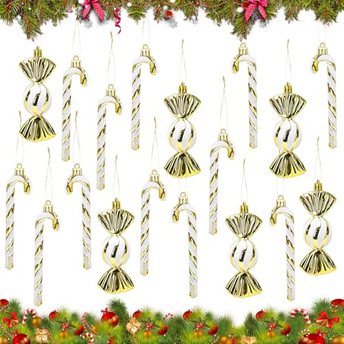 SPHERETRON Zuckerstangen Deko 18 Stück Zuckerstangen Weihnachtsbaum Christbaumkugeln Gold Weihnachtsbaumschmuck Christbaumschmuck Anhänger
