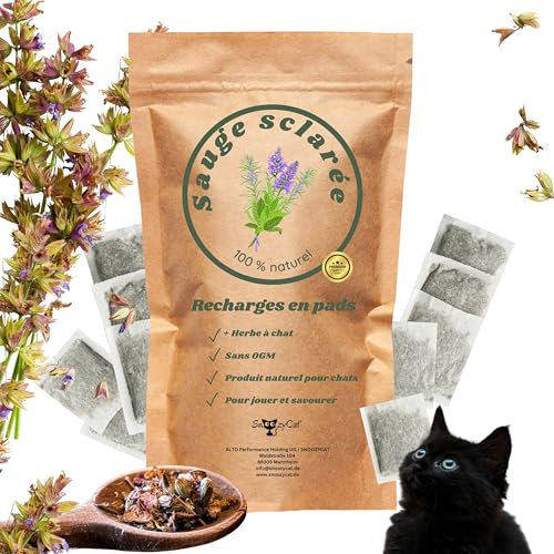 SNOOZYCAT® Lot de 10 recharges aux Herbes 100% Naturelles avec Sauge sclarée et Herbe à Chat pour Coussins pour Chats, Fait à la Main.