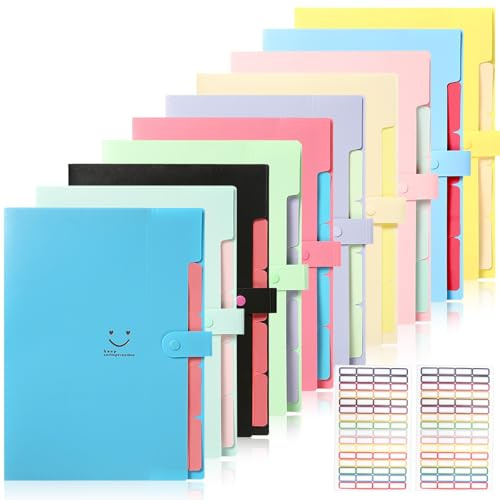 WOOWAIR 10 Pièces Trieur A4, Extensible Classeur Documents A4, Dossiers de Fichiers Extensibles, 5 Compartiments, avec Étiquettes, pour la maison, le bureau, l'école