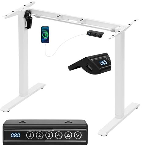 WOLTU Höhenverstellbarer Schreibtisch Gestell, Elektrisches Tischgestell, Verstellbare Höhe und Breite, mit 4 Memory-Steuerung, USB-Ladeanschluss, Weiß