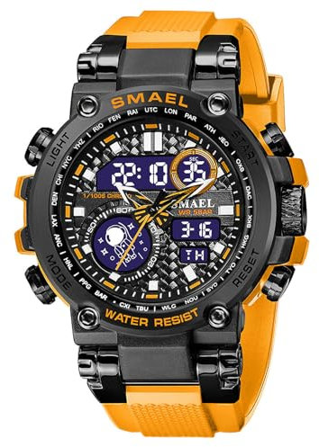 SMAALEB Robusto Orologio Militare degli Uomini con Display Digitale a LED, Impermeabile Tactical Design per Uso Sportivo all'aperto,Giallo