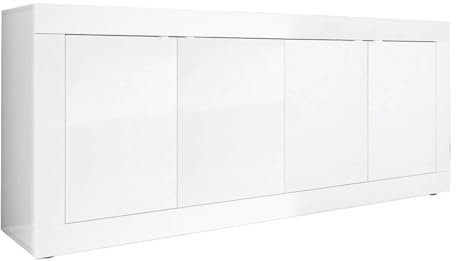 AltoBuy OTELLO - Buffet 4 Portes Finition Blanc Laqué Weiss