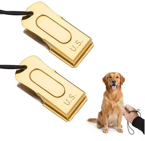 Mythrojan Pet Training Clickers Combo Set, Dog Training Clicker with Leather Cord US Engraved Military Metal Gear Brass anMythrojand Steel Animal Training Clickers - Pack of 2