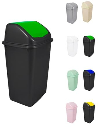Jardin202 - Cubo de Basura con Tapadera Basculante - 30/50 Litros - Ideal para Hogar y Oficina | 50 L (Verde - Negro)