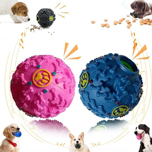 Wryhaul Vetlora Dog Ball Toy - Teeth Cleaning, Giggle Sound, Food Dispenser, Squeaky Wobble Dog Toy (S, 2PCS-C)